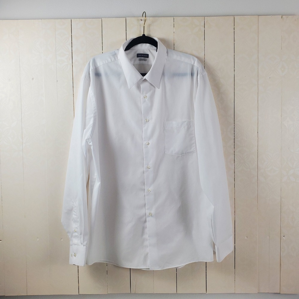 Van Heusen Mens White Regular Fit Wrinkle Free Dress Shirt 18.5 36/37 L/S